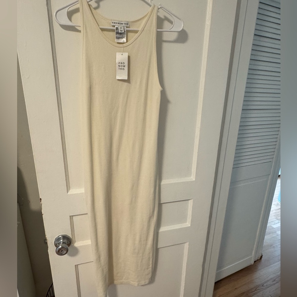 And Now This Cream Ribbed Knit Maxi Tank Dress